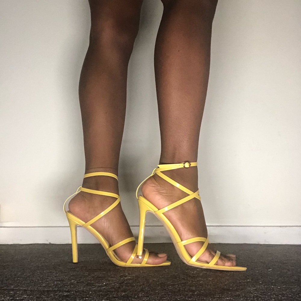 Yellow strapped heels